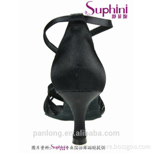 Suphini Factory Customized Design Black Satin Latin Salsa Shoe